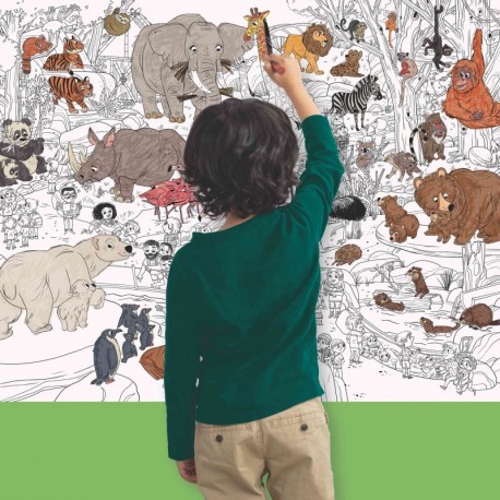 Poster géant à colorier - une journée au zoo