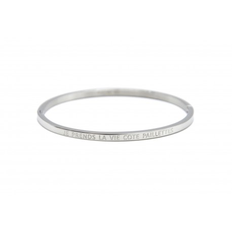 Armband zilver "Je prends la vie côté paillettes"