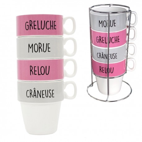 Lot de 4 tasses Greluche, Morue, etc.