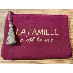 Pochette "La famille, c'est la vie" bordeaux