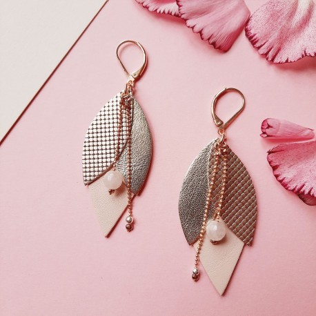 Boucles d'oreilles en cuir Tulipe rosé